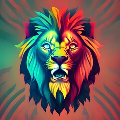 AI generated lion head on colorful background