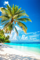 beautiful beach with palm trees and sun illustration