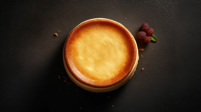 AI Generated Illustration Of Cheesecake Served On A Dark Background