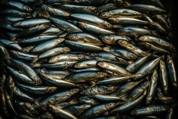 AI generated illustration of sardine fish in a pile