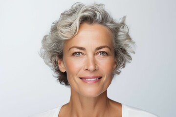 AI generated portrait of elderly woman smiling and looking at camera