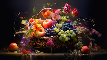 Obraz na płótnie Canvas Wellness mit Blumen im Korb, Bright color. Generative ai