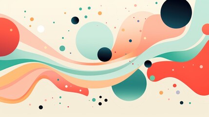 Abstract geometric background with waves, circle and dots. Vintage colors. Retro style.