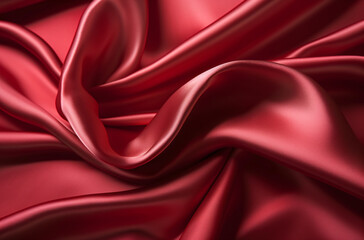 Red silk fabric stretched out in a close-up view.