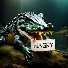  Hungry crocodile in the water