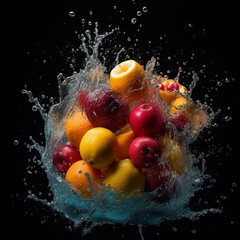 Fototapeta na wymiar colorful fruit splashed in the water