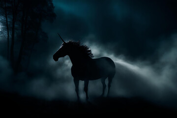 silhouette of a horse in the night