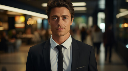 Fototapeta premium photo of business man in black suit, generative ai