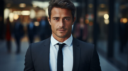 photo of man in black suit, generative ai