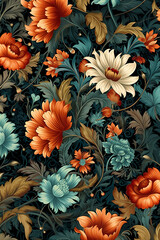seamless pattern with flowers,nature,orange,yellow,colorful,beauty,autumn,leaf,Ai generated