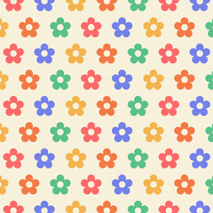 Seamless pattern with flowers and grid lines. Vector illustration