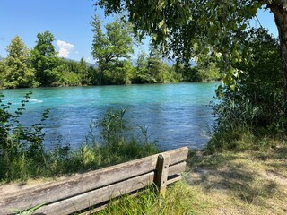 Bench on the shore of river Aare