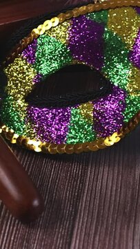 Symbols of Purim, Jewish holiday celebrating including cookies, shofar tallit, carnival masks, and hamantaschen.