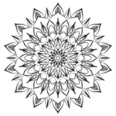 Flower mandala coloring page. Simple symmetric floral shape for mindful coloring