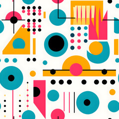 Abstract seamless pattern with geometric pattern design in retro style, circle triangle template colorful illustration. Generative AI.