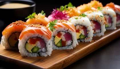 Tuinposter Fresh and Flavorful Sushi Rolls © Nova