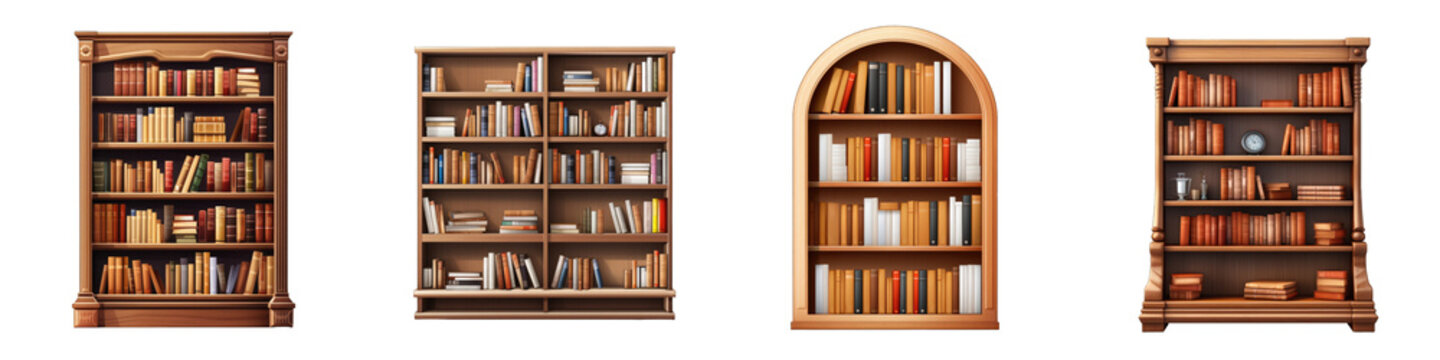 Bookshelf clipart collection, vector, icons isolated on transparent background