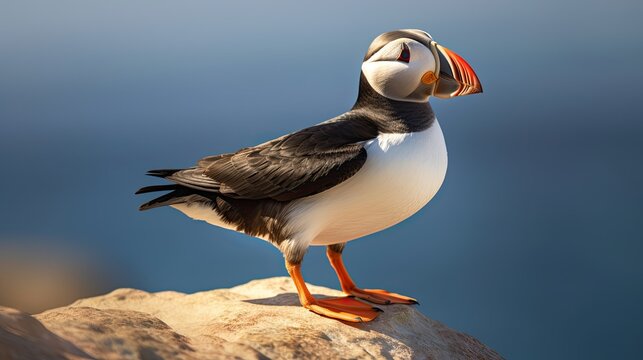 Puffin (Fratercula arctica) standing on a rock
