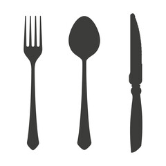 Set of vintage fork, knife and spoon icon. Flat vector illustration isolated on white