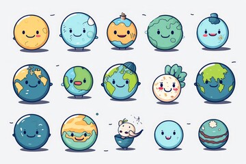 Planet of Emotions: Hand-Drawn, Textured and Stencil-Based Globe Doodles Evolve into a Playful Set of Emoticons, Uniting the World in Expressions, Generative AI