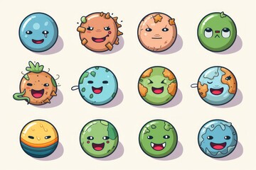 Planet of Emotions: Hand-Drawn, Textured and Stencil-Based Globe Doodles Evolve into a Playful Set of Emoticons, Uniting the World in Expressions, Generative AI