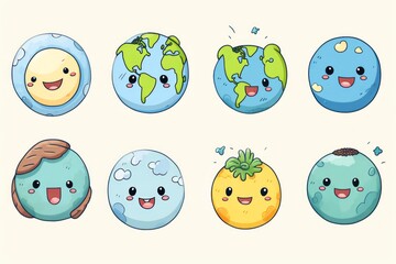 Planet of Emotions: Hand-Drawn, Textured and Stencil-Based Globe Doodles Evolve into a Playful Set of Emoticons, Uniting the World in Expressions, Generative AI