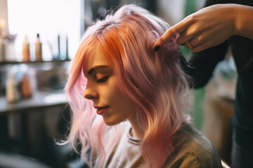 Fototapeta premium Woman making hairstyle in beauty salon.