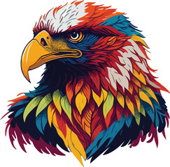 Colorful eagle face vibrant bold vivid colors t-shirt design vector illustrations. Chromatic eagle bird prey