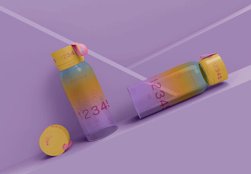 3d Two Sporty Bottle Mockup on Abstract Background