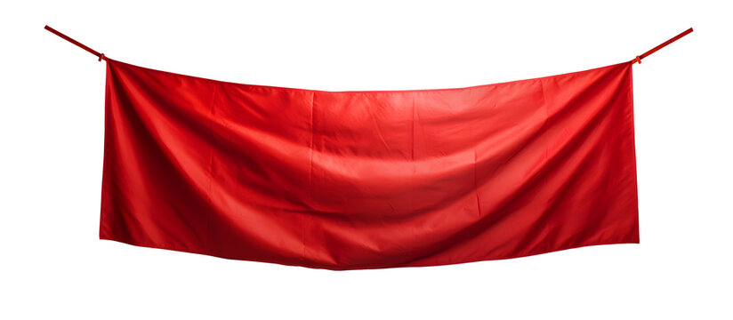 b&acirc;che en plastique rouge tendue entre deux corde, pour message promotionnel