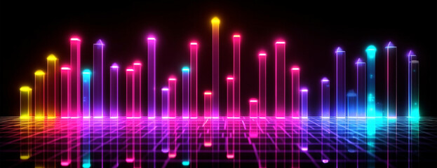 Marketing growth chart graphic background, widescreen with neon lights, generative ai