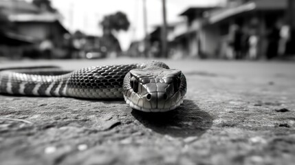 A snake slithering on an urban street