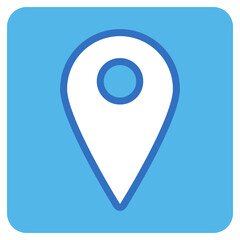 location pointer pin flat icon in blue square.