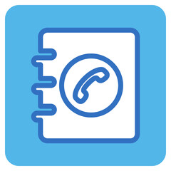 telephone directory flat icon in blue square.