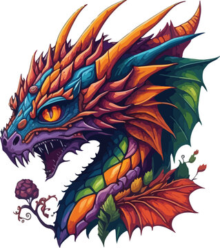 Colorful dragon face vibrant bold vivid colors t-shirt design vector illustrations. Colorful dragon dream