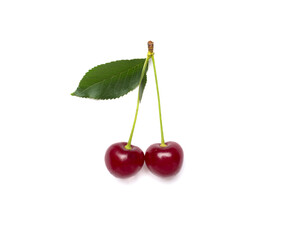 Fresh cherry isolated on white , top view