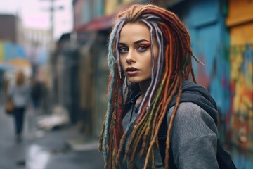 Fototapeta premium Awesome woman with dreadlocks in the city.