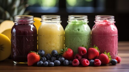 Fototapeta na wymiar smoothie bottles, berry smoothies, fruit smoothies