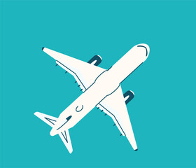 Airplane top view vector illustration background. Plane in simple