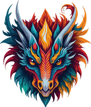 Colorful dragon face vibrant bold vivid colors t-shirt design vector illustrations. Technicolor dragonfire stare