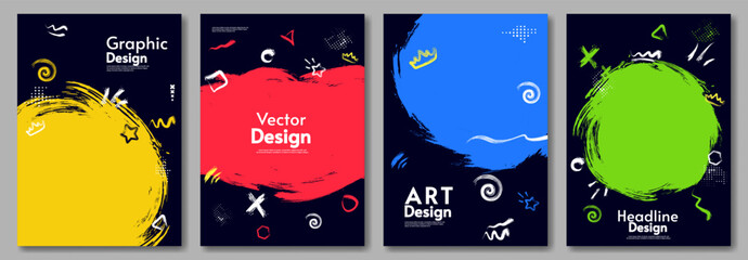 Paint brush and splash. Vector illustration. Set of vector posters. Colorful illustration. Design for poster, banner, background, cover. 