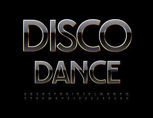 Vector stylish icon with text Disco Dance. Black Slim Font. Modern Alphabet Letters and Numbers set