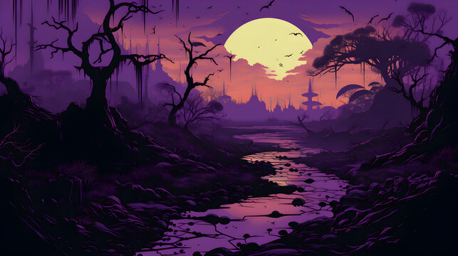 Landscape Halloween Night Background With Full Moon 
| Desktop Background 
