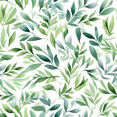 Naklejka na ściany i meble Seamless pattern with green leaves, vector illustration in vintage watercolor style.