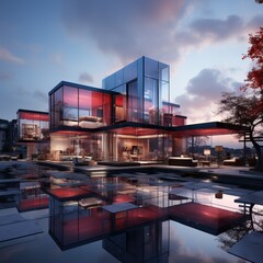 Beautiful glass office building, generative ai