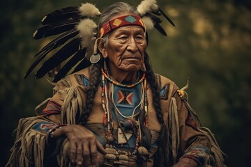Native American. Portrait of Indian old man.