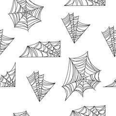 Vector seamless pattern with gothic spider web in  outline style. Halloween illustration