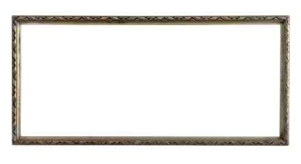 stock image of vintage panoramic frame silver gilded for painting or photo on transparant background
