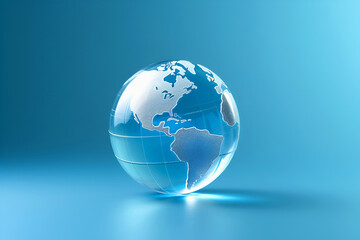 Beautiful transparent globe on blue background. Education concept. Studying maps and using geographic tools. Innovative educational materials. Tourism and travel