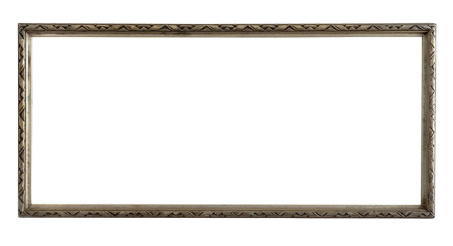 stock image of vintage panoramic frame silver gilded for painting or photo on transparant background